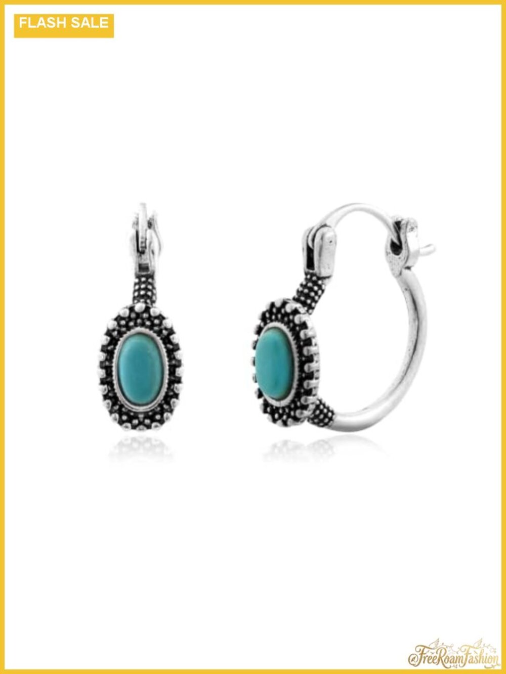 Vintage Silver Turquoise Hoop Earrings for Women Retro Huggie Boho Earrings